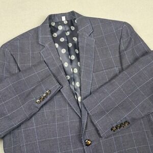 Baird McNutt Blazer Men's‎ Large Navy Pure Linen Windowpane Check Summer Preppy
